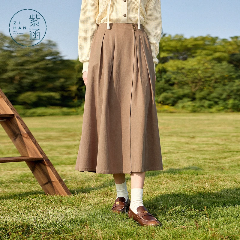 《王雪糕专属》紫涵压褶中长款半身裙女2025年春季a字Z5Z01AS186