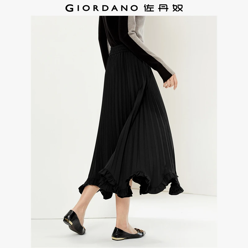 佐丹奴裙子女装压褶梭织荷叶边波浪下摆松紧腰半身裙 18463920