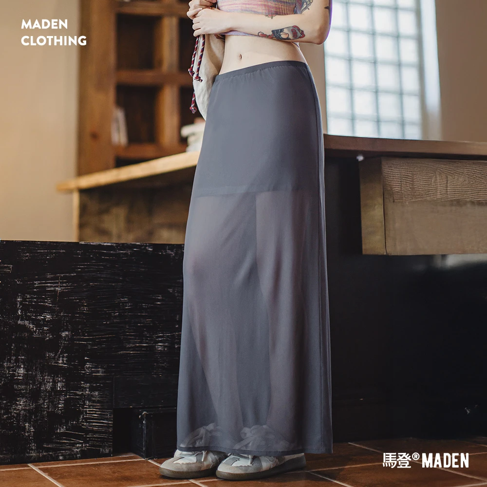 马登2025新款夏日假两件半身裙透明薄纱高后开叉高级感后妈裙子女