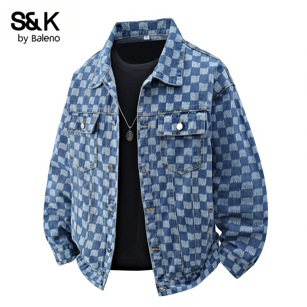 班尼路牛仔外套男士春秋季新款宽松休闲百搭格子美式翻领工装夹克