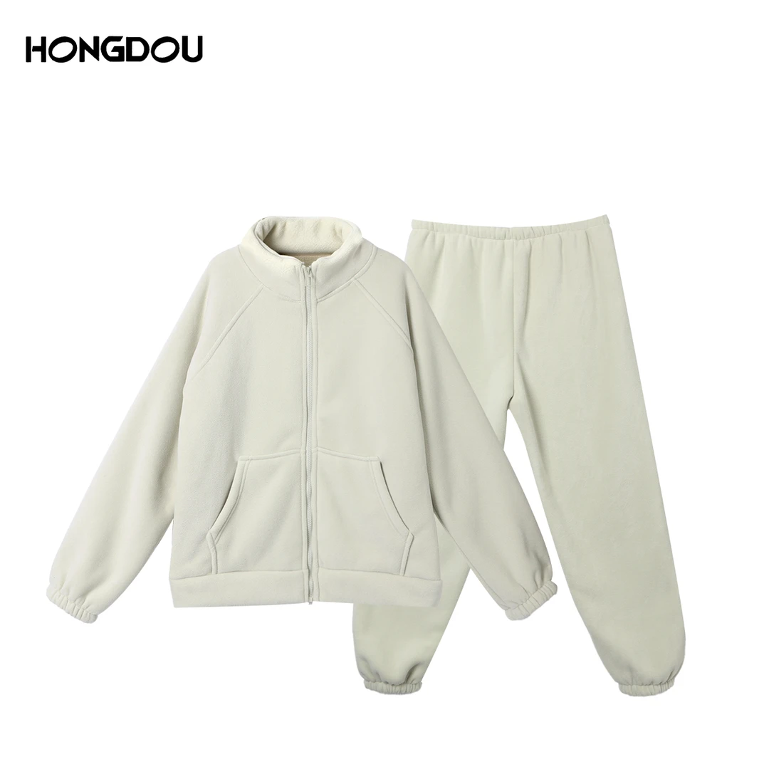 秋冬情侣款品质加厚摇粒绒立领外套加绒睡衣家居服套装-6812