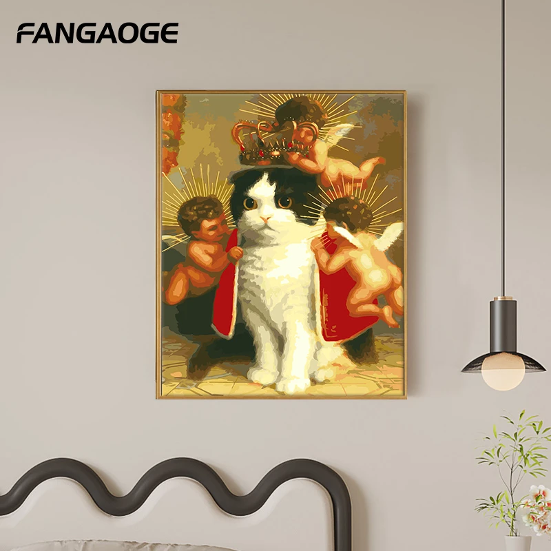 数字油画diy填充画画手绘油彩画手工涂色动物减压放松填色画 蓝瞳