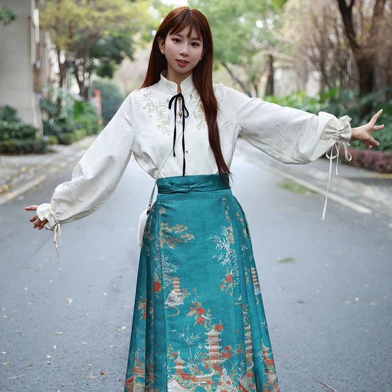 听月小筑【小魔女江山如画】原创女春秋衬衫马面裙国风新中式汉服