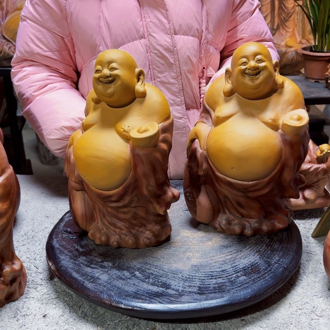 福***伴香樟木元宝福袋弥勒佛一个