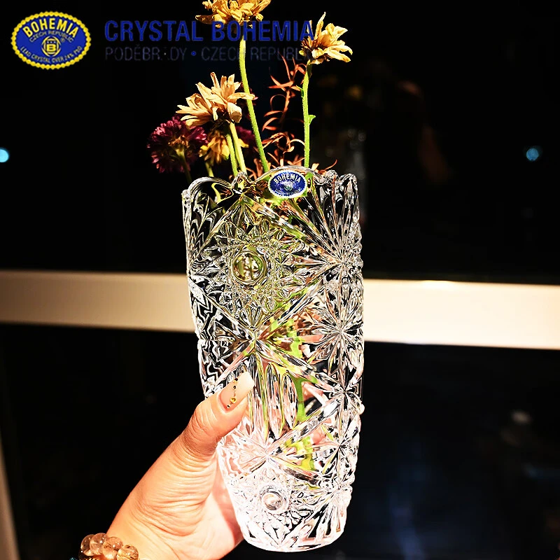 捷克原装进口水晶玻璃高档复古客厅花瓶透明家用欧式水养插花瓶