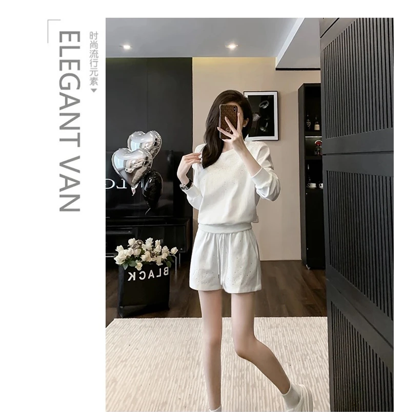 春秋款满天星烫钻卫衣短裤套装设计款套装【9102】