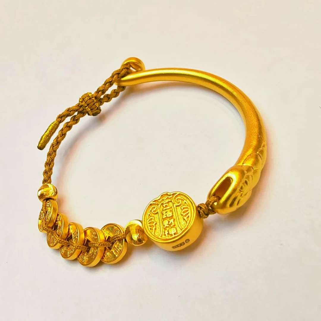 75#足金999 黄金灵蛇半镯 五帝钱钱币吉言 招财新年礼物