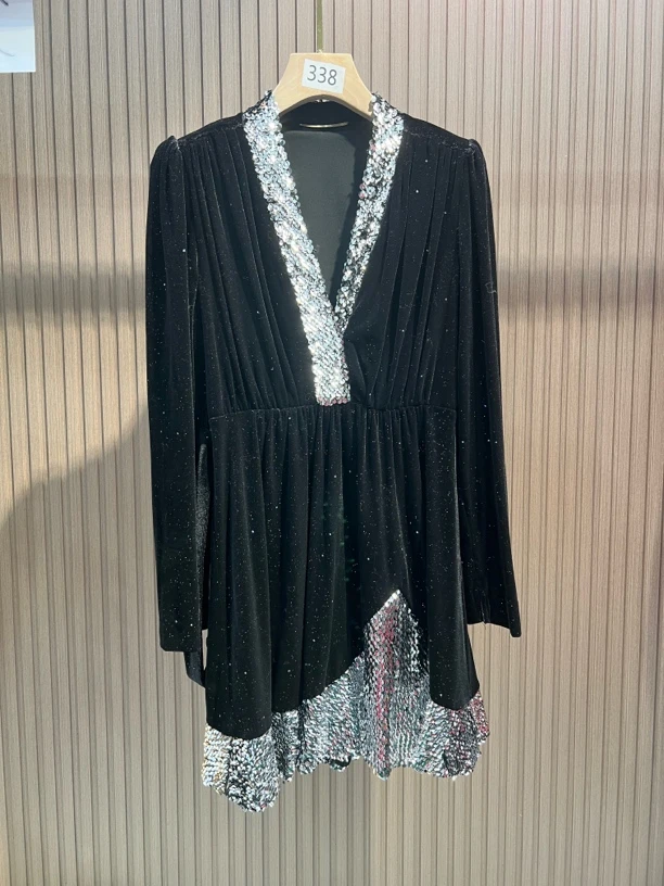 2707满天星丝绒亮片连衣裙