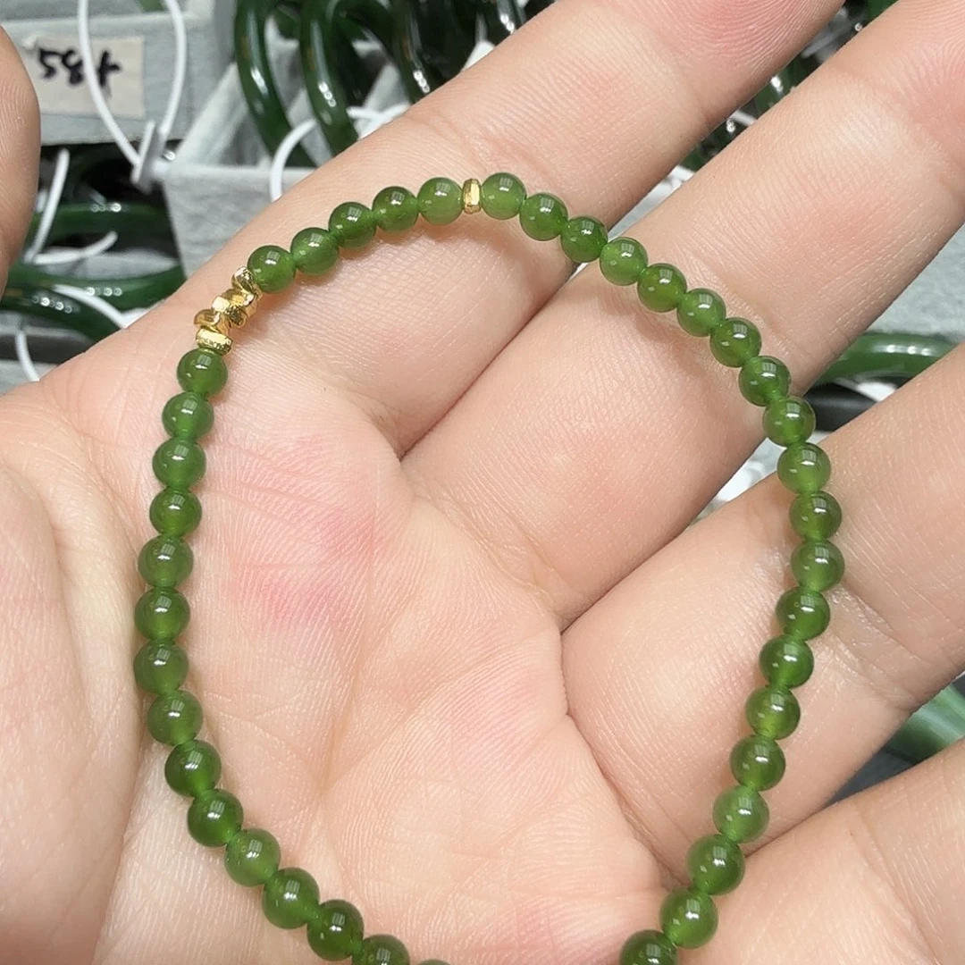 和田玉（碧玉）银S925镀金镶嵌手链