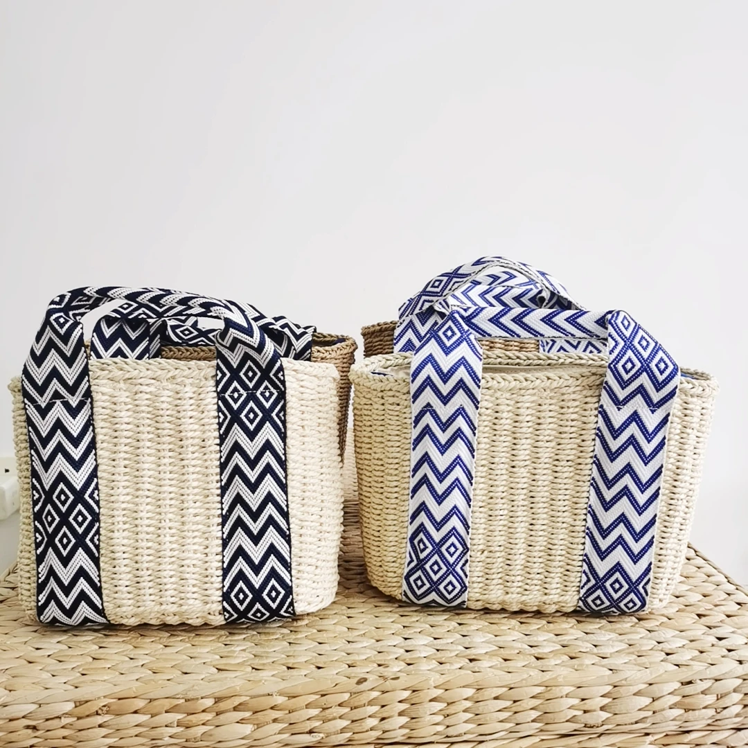 仓1 宽织带手提草编休闲单肩斜挎包