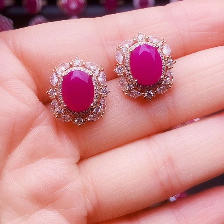 银S925镶嵌耳饰红宝石