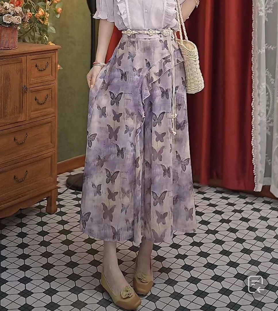 DaYuanSAD张嘉圆 25年新款高腰显瘦气质蝴蝶印花紫色半身裙#4309