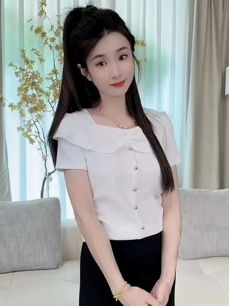 2025夏季新款短袖t恤女士小个子洋气修身显瘦百搭体恤上衣2530