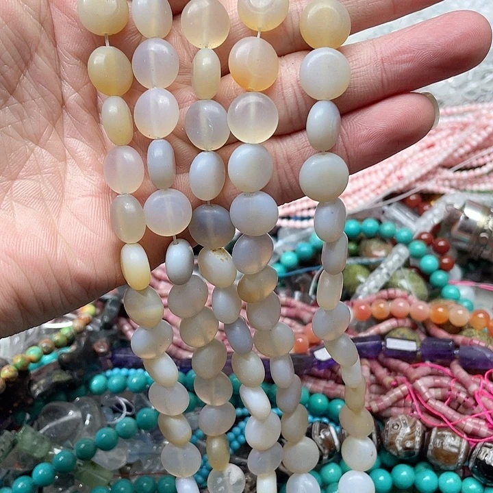 玛瑙/玉髓珠宝半成品合金一条12mm磨砂玛瑙圆饼