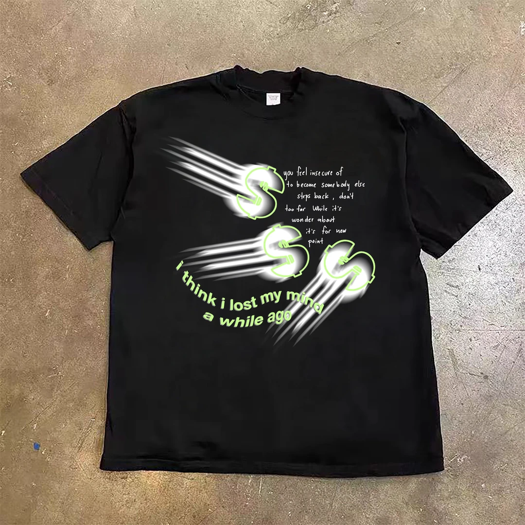 美式hiphop高街短袖纯棉T恤男款宽松重磅圆领复古街头痞帅印花