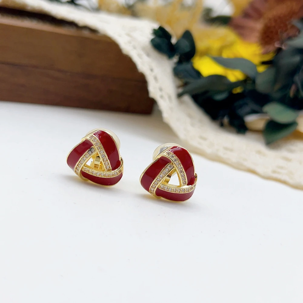 铜合金仿水晶耳饰 耳夹 02718 好啊商店 三角红滴油水J耳夹
