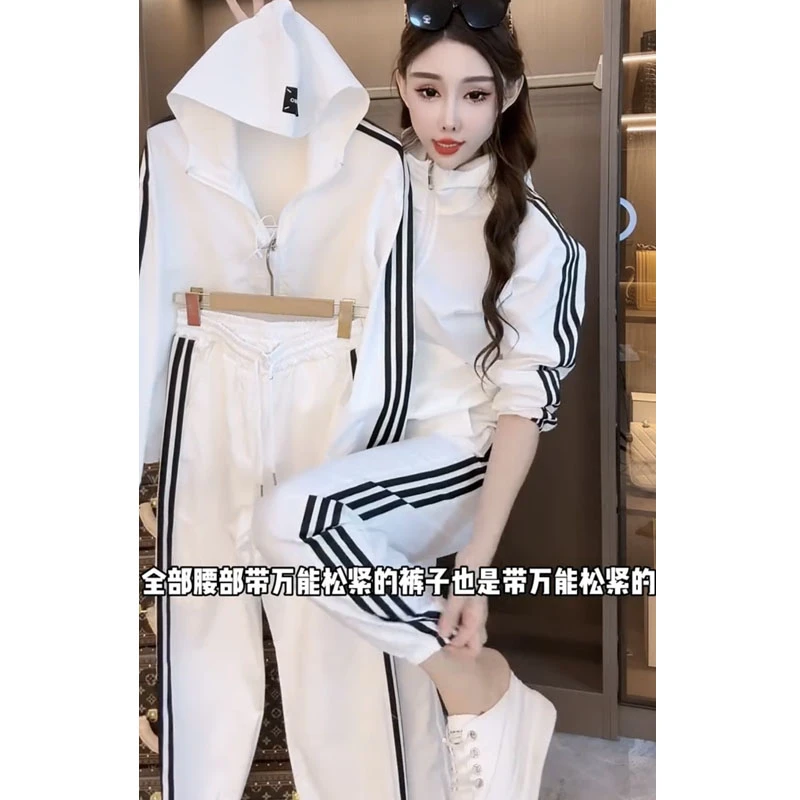 休闲时尚套装2025夏季新款连帽长袖拉链开衫+运动裤洋气两件套潮