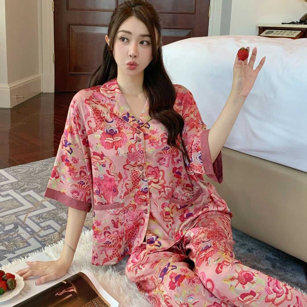 【国色天香】新中式七分袖睡衣女士2025新款家居服三件套可外穿