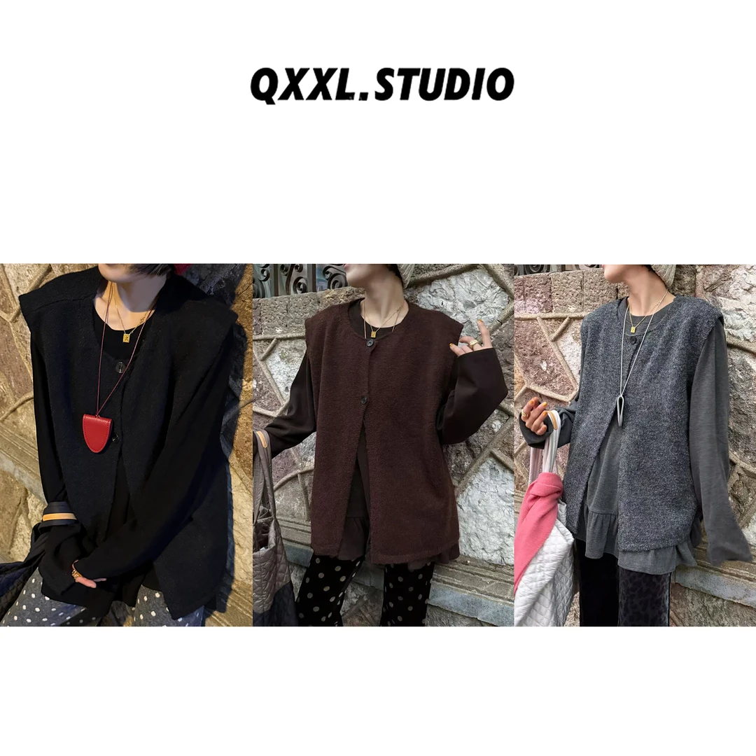 邱小小丽呀 秋冬新款复古针织无袖马甲女宽松显瘦叠穿坎肩背心