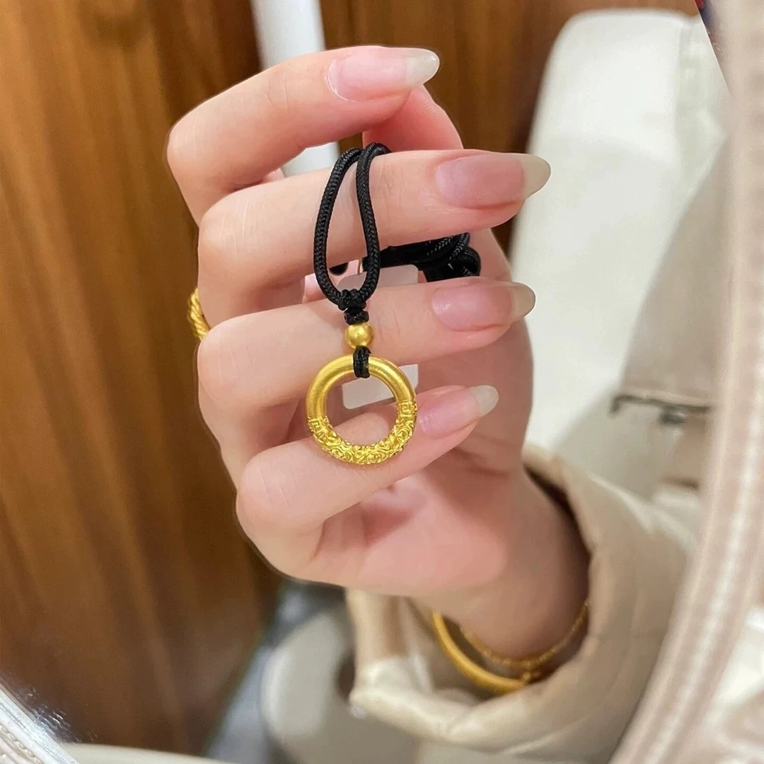 合金布艺吊坠 金店同款古法祥云平安扣吊坠如意金箍圈同心圆项链