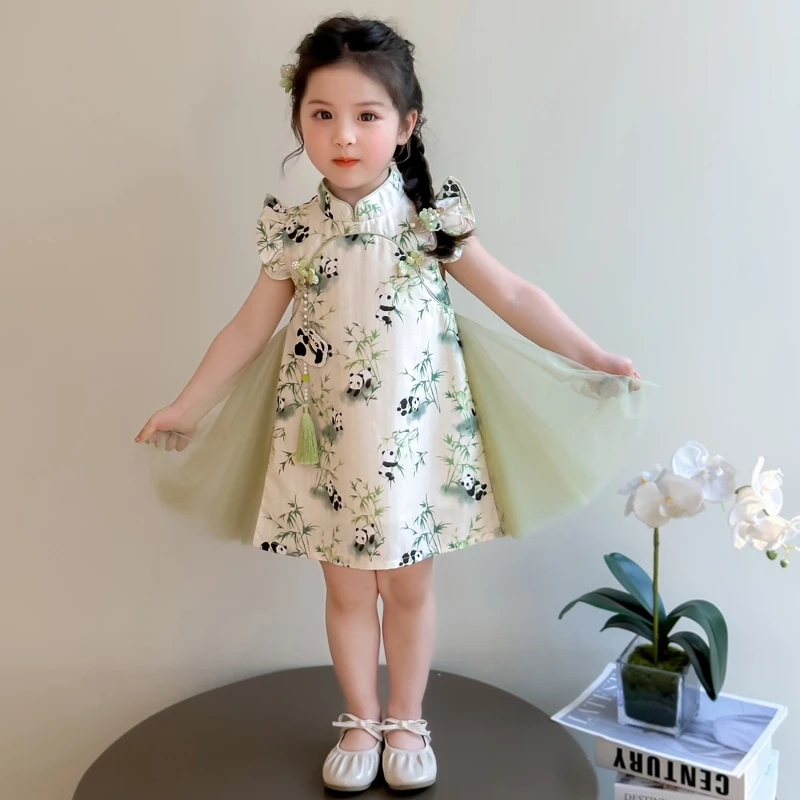 女童国风连衣裙夏季2025新款儿童旗袍小女孩汉服宝宝中式公主裙子