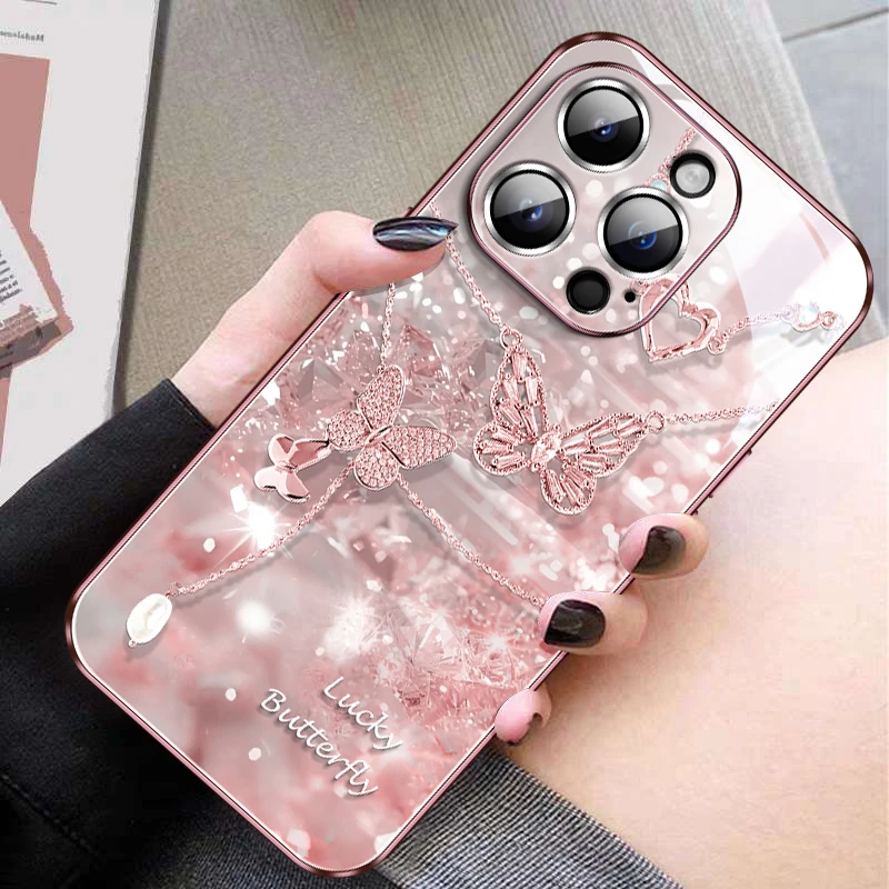 网红爆款适用苹果16promax爱心蝴蝶手机壳新款iphone15高级感奢华