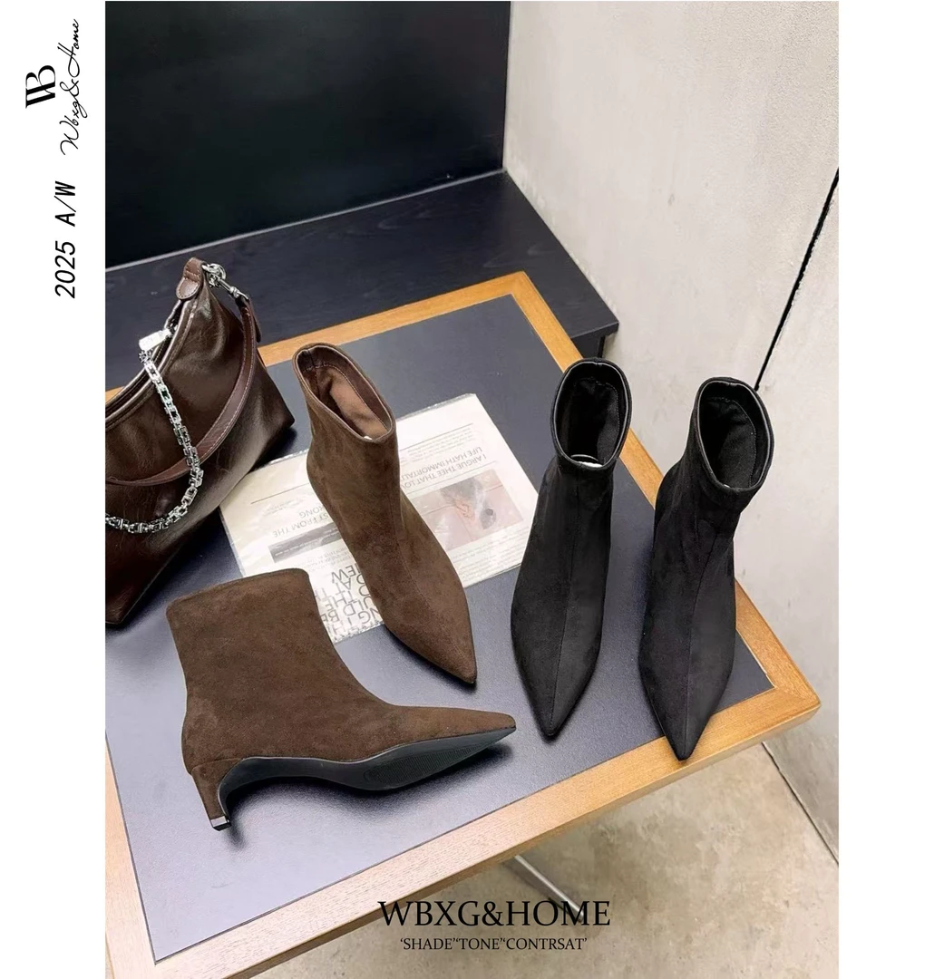 现货~5CM超显瘦藏肉短靴百搭净版极简内增高长靴法式女W21-511