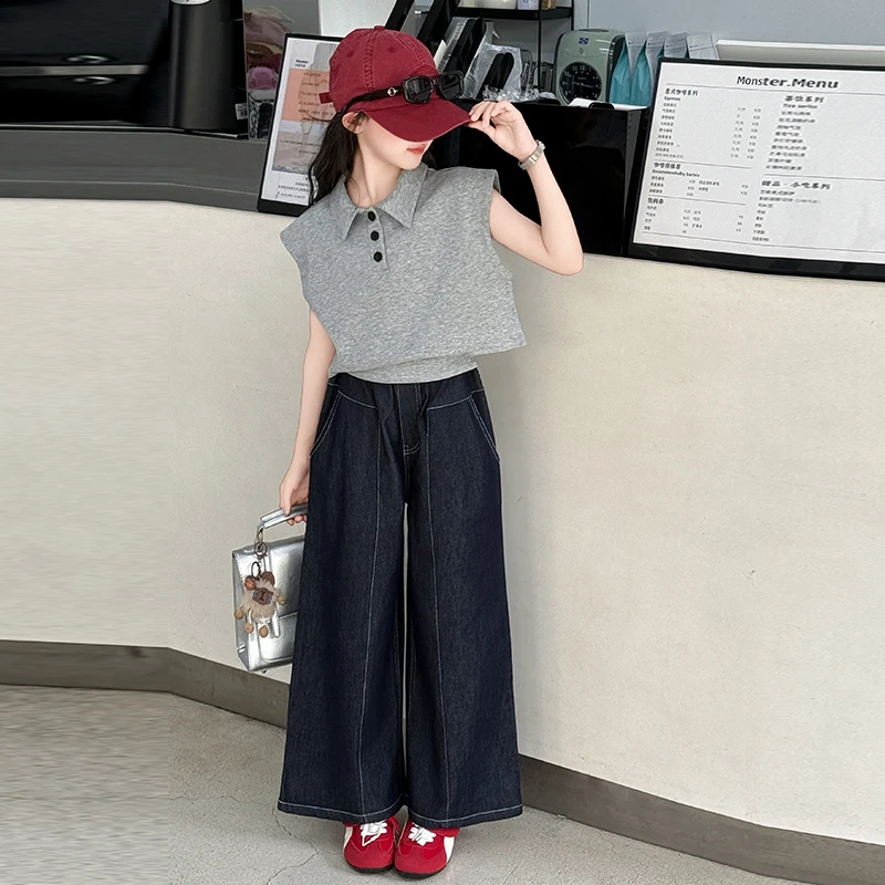 女童夏装套装2025新款小女孩韩版洋气polo衫套装网红时髦儿童夏装