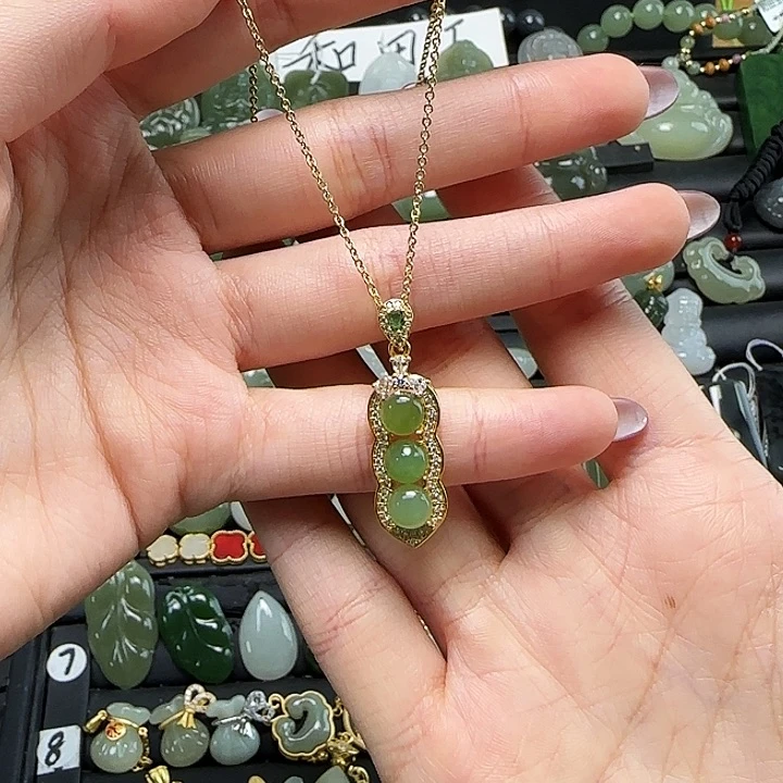 颈饰银S925镶嵌和田玉送链子送绳