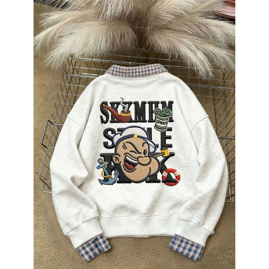 街头潮牌小众个性假两件卫衣女秋冬季Polo领宽松休闲复古加绒上衣