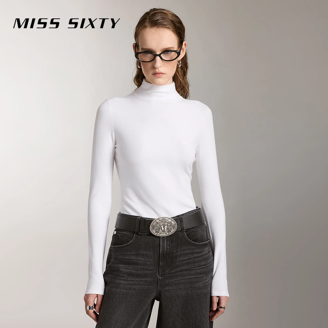 【赵老板专属】Miss Sixty2024秋季新款针织衫半高领刺绣弹力2477
