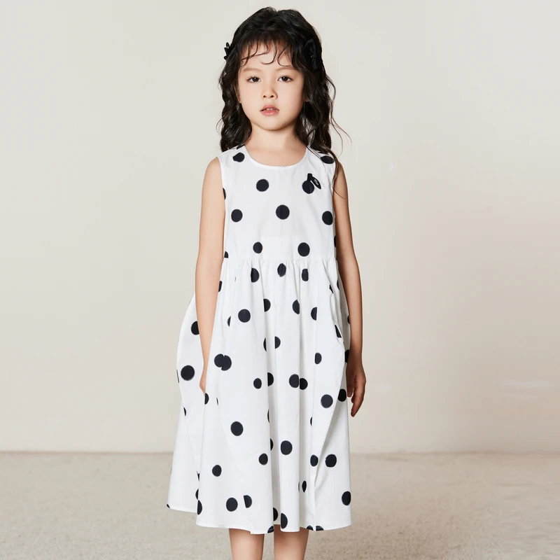 ff&dd童装2025夏季女童波点连衣裙无袖设计感高级宽松显瘦背心裙