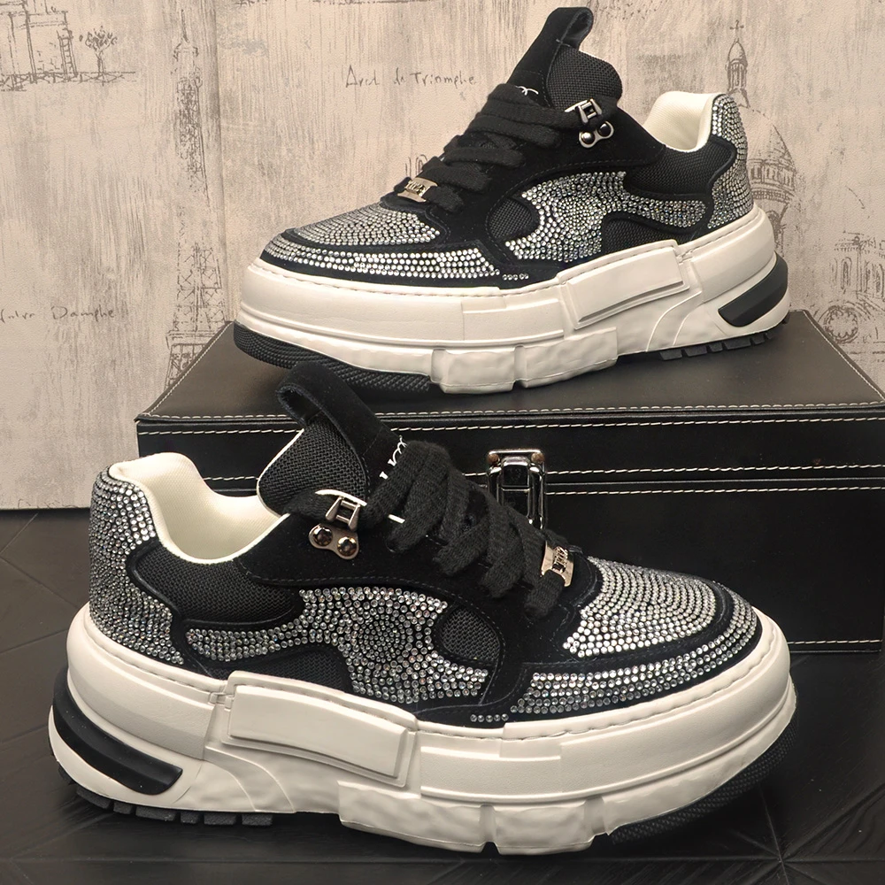 欧洲站男潮鞋2025年新款时尚休闲鞋水钻牛皮低帮板鞋青春潮流男鞋