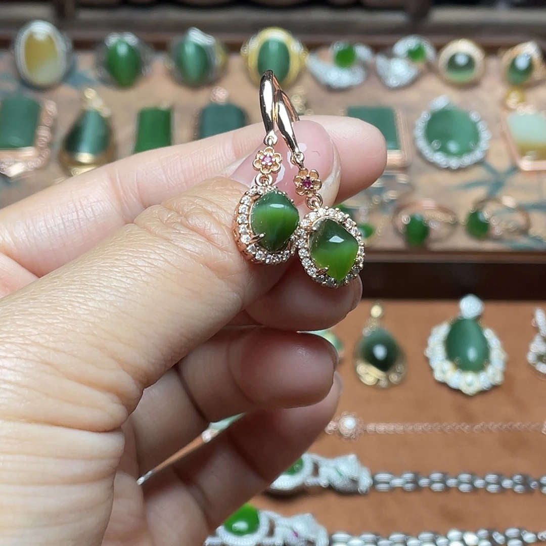 和田玉（碧玉）银S925镶嵌吊坠(不含链)