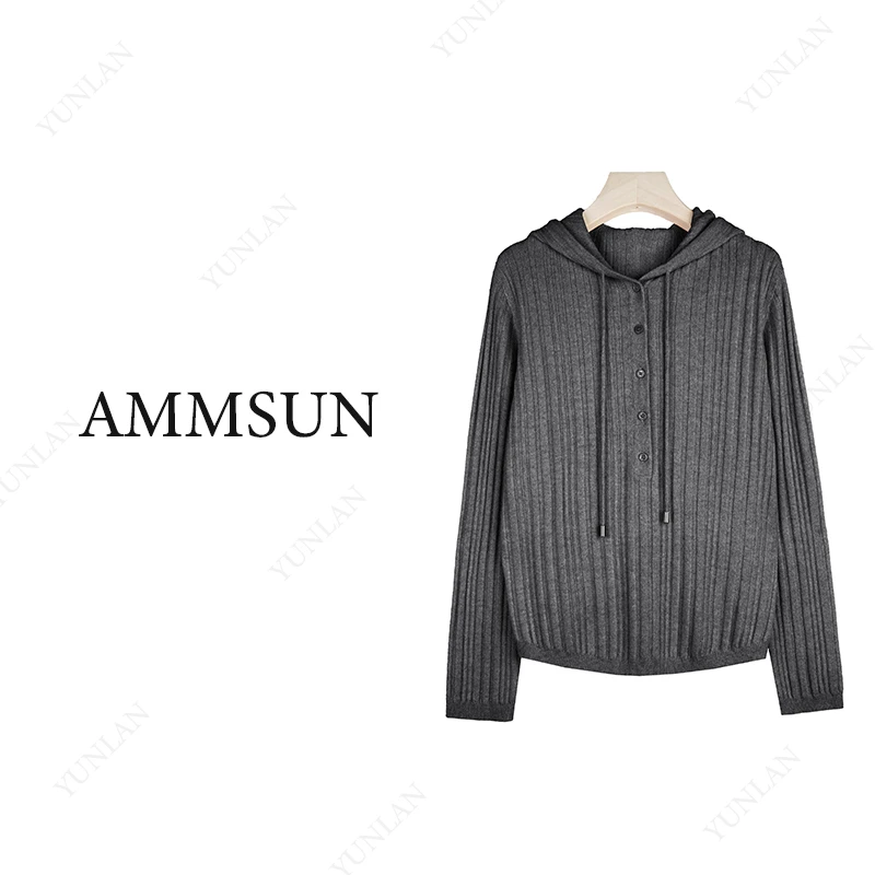 (100%绵羊毛帽衫）轻奢气质时尚百搭休闲慵懒针织毛衫女款秋冬款