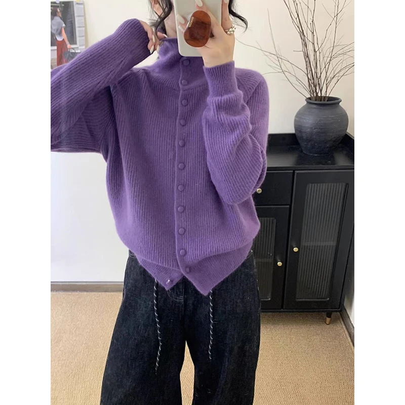 大码胖mm毛衣女款2024新款冬季慵懒高级感高领外套加厚软糯糯外穿