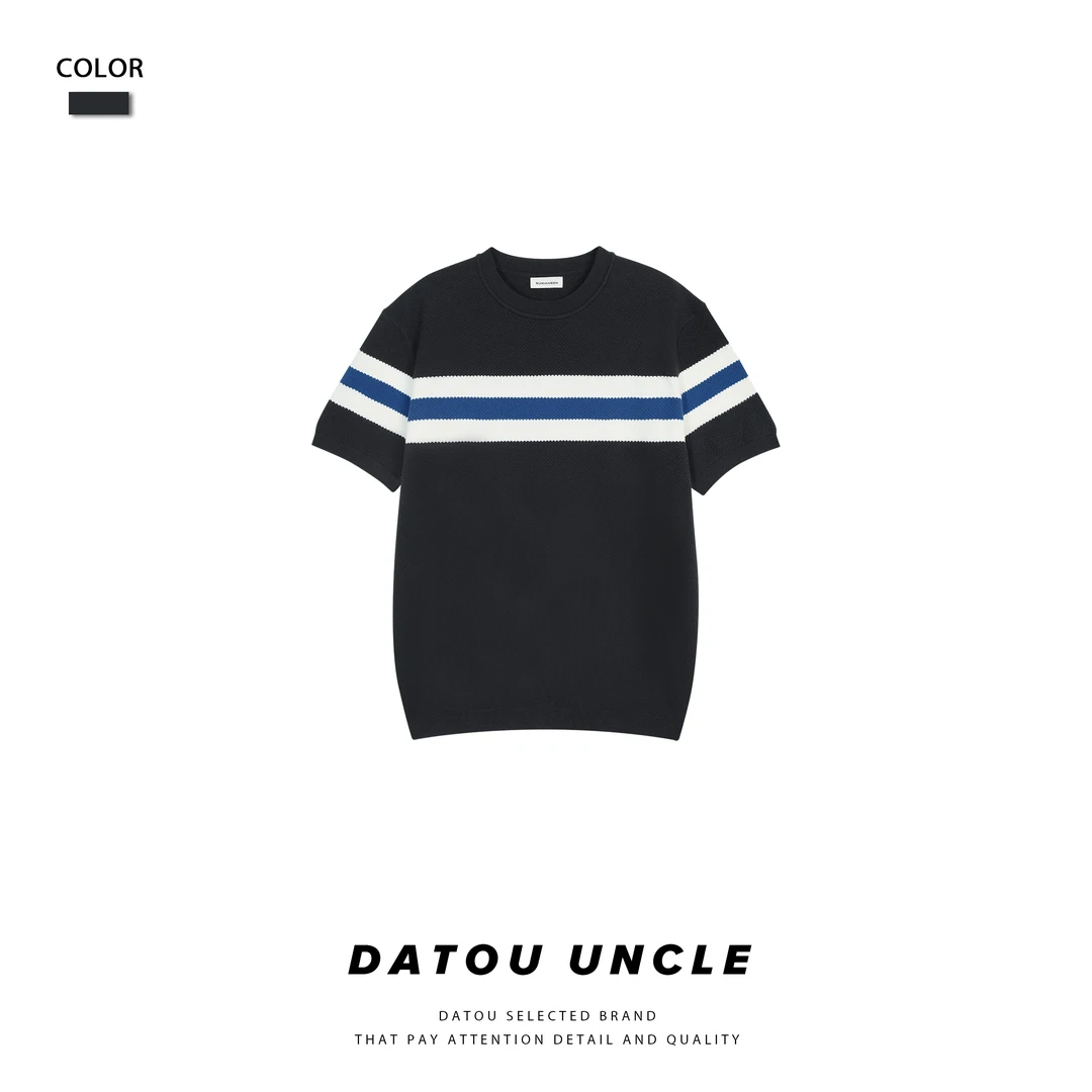 【大头叔叔】夏季间色拼接竹浆纤维亲肤圆领休闲宽松短袖T恤DDM8218
