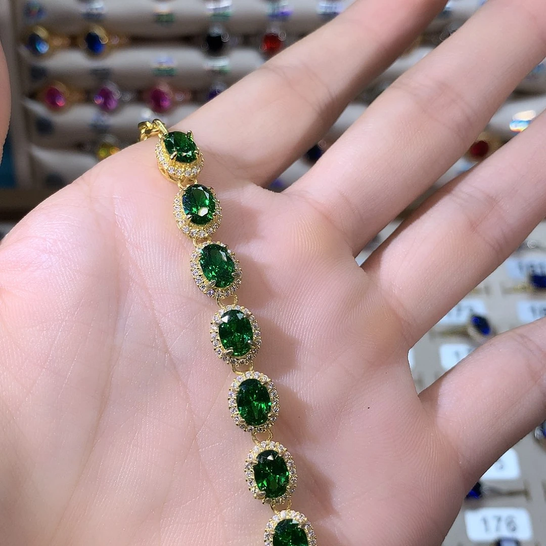 银S925镶嵌手链碧玺金色
