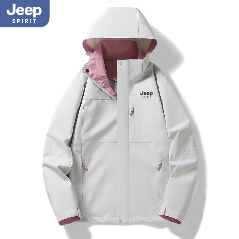 JEEPSPIRIT户外单层冲锋衣可拆卸两件套防风防水透气登山服男女