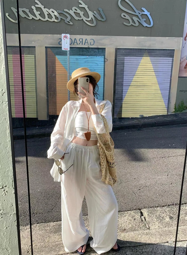 设计感辣妹气质宽松衬衫内搭抹胸背心上衣夏季新款显瘦阔腿休闲裤