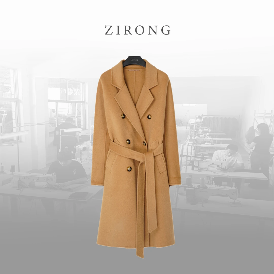 100山羊绒|801中长款|小个子双面呢大衣秋冬女款时尚轻奢外套