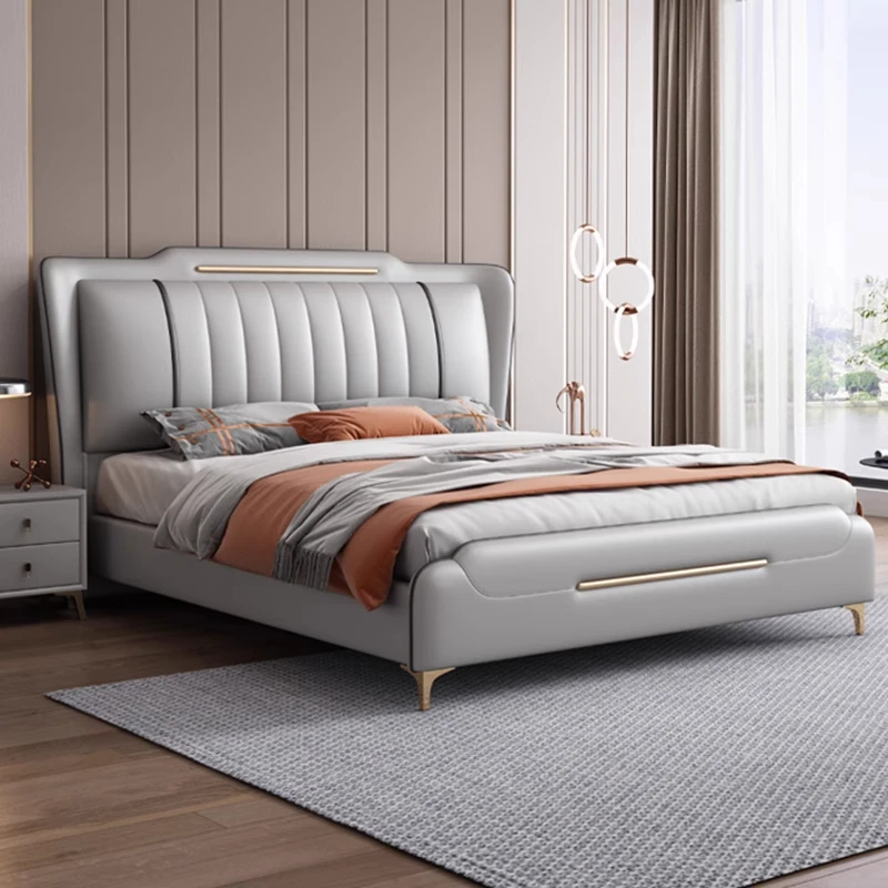 现代生态真皮床简约可储物意式皮艺床1.8米双人床北欧轻奢床