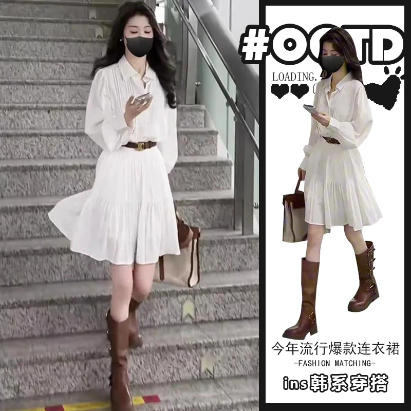 2025年新款法式可甜可盐连衣裙女小个子学院风别致polo领衬衫裙潮
