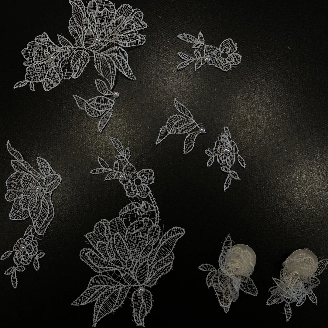 喜看手作花朵棉线蕾丝花边DIY装饰新娘刺绣头饰耳饰新娘饰品HY533