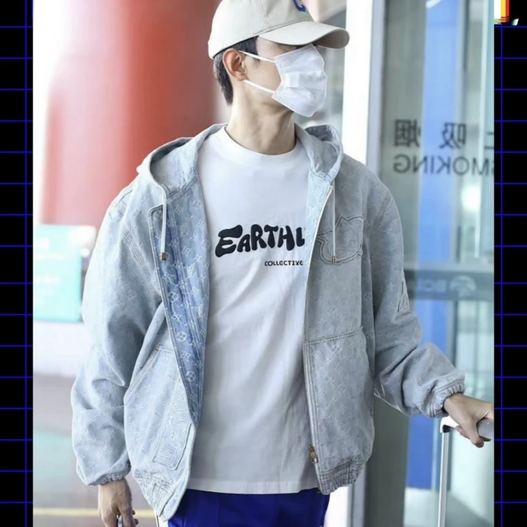 99新 LouisVuitton/路易威登 5970/满印连帽牛仔外套/50码/