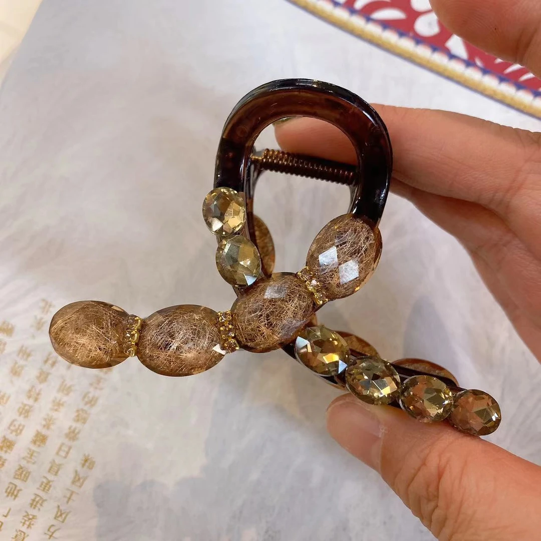 M1270新款韩版时尚中号抓夹精致发抓韩式简约款黄色钻钻发夹气质