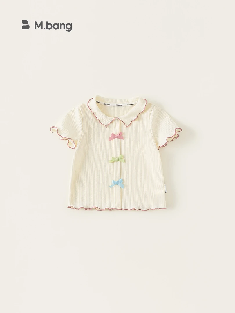 童装女小童蝴蝶结T恤女宝宝2025夏季新款透气甜美风儿童短袖上衣