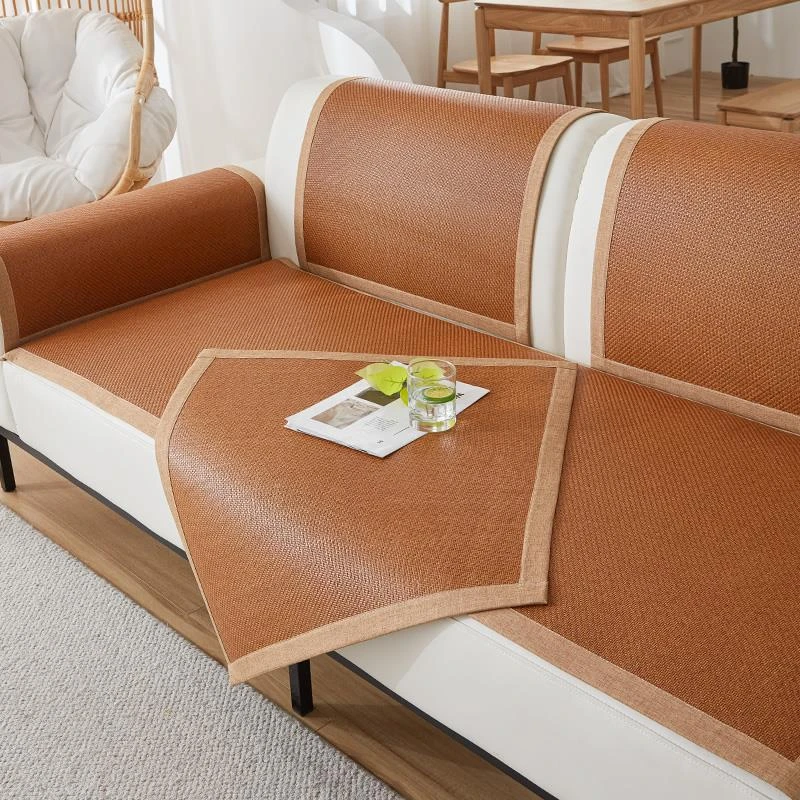 夏季藤席沙发垫2025新款夏天款冰丝凉席坐垫子防滑皮沙发套罩盖布