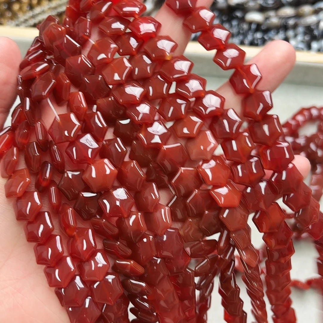 玛瑙/玉髓未镶嵌珠宝半成品卡12红玛六角片一条