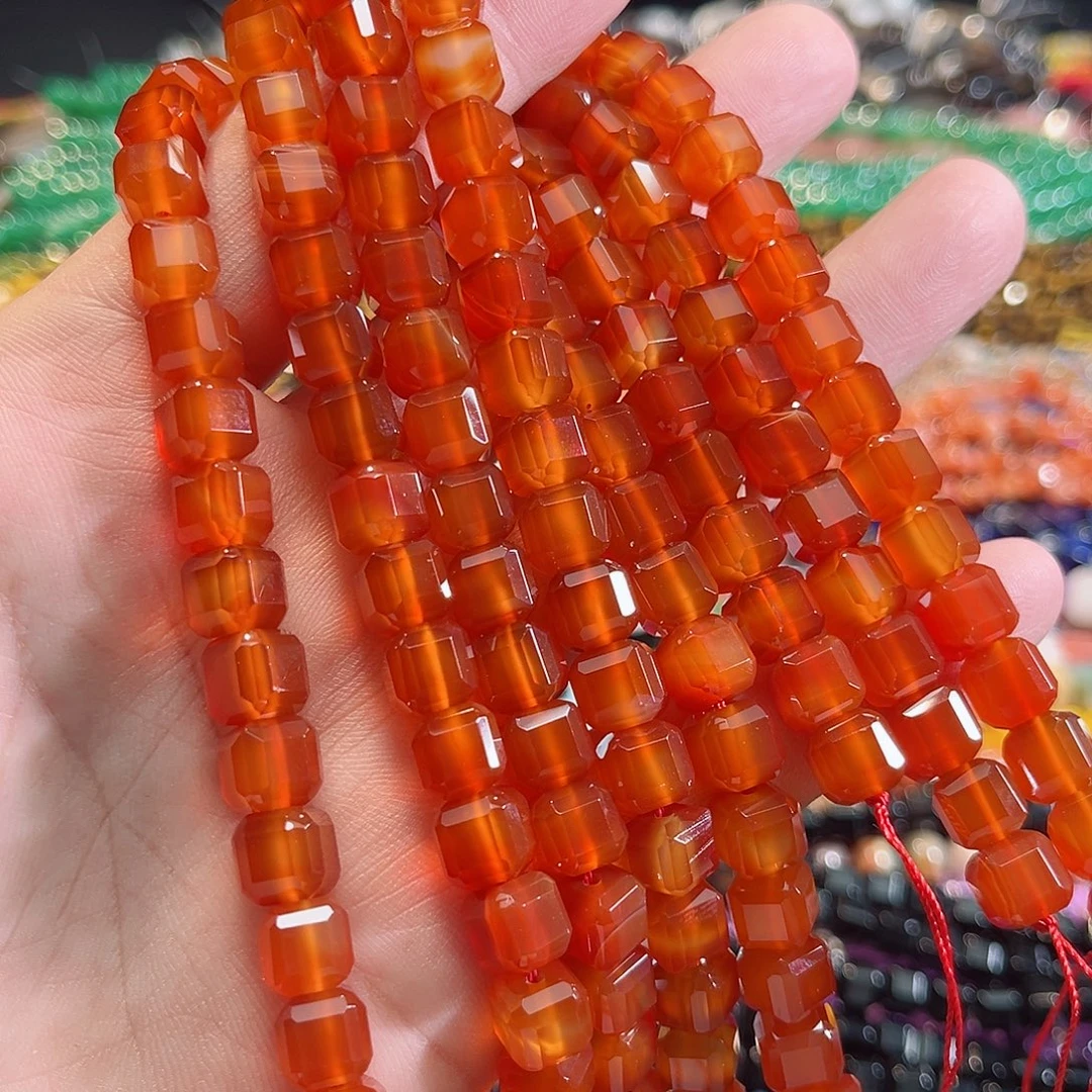 玛瑙/玉髓未镶嵌珠宝半成品A货红玛瑙方糖一条8mm33cm